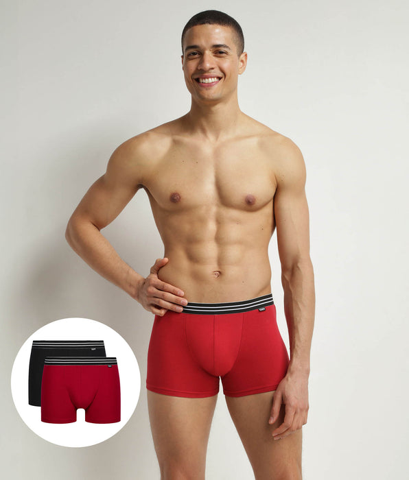 DIM 2er-Pack Boxershorts aus Stretch-Baumwolle rot/schwarz - EcoDIM