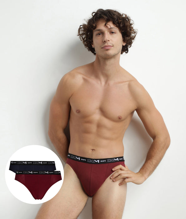DIM 2er-Pack Herren-Slips Blau/Rot mit Kontrastgürtel aus Stretch-Baumwolle