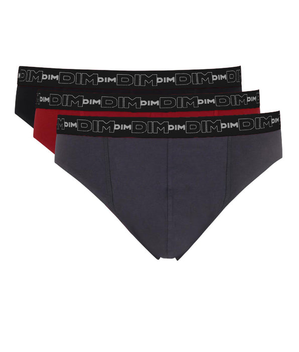 DIM 3er-Pack Slips aus Stretch-Baumwolle grau/chilirot/schwarz