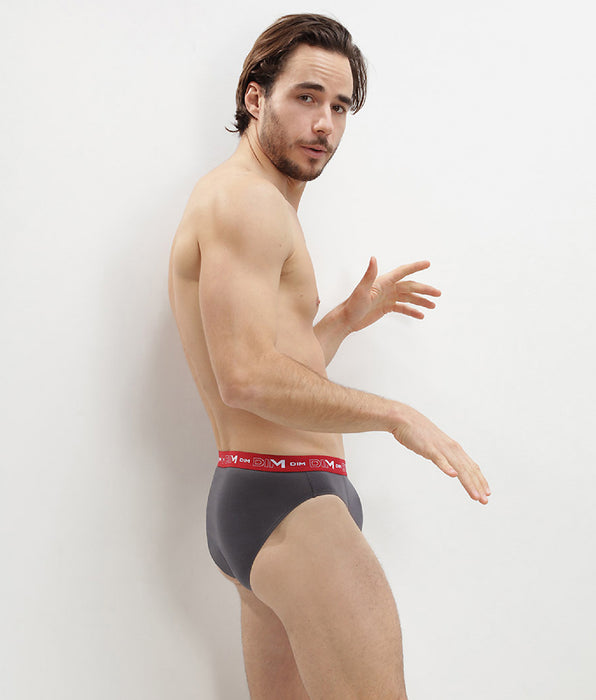 DIM 3er-Pack Slips aus Stretch-Baumwolle grau/chilirot/schwarz