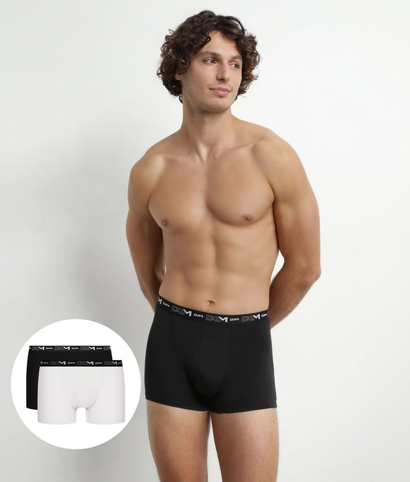 DIM 2er-Pack Herren-Boxershorts Schwarz/Weiß mit Kontrastgürtel aus Stretch-Baumwolle
