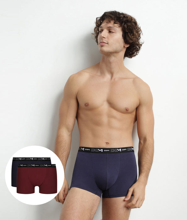 DIM 2er-Pack Herren-Boxershorts Rot/Blau mit Kontrastgürtel aus Stretch-Baumwolle