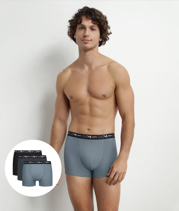 DIM 3er-Pack Herren-Boxershorts Schwarz/Grau mit Kontrastgürtel aus Stretch-Baumwolle