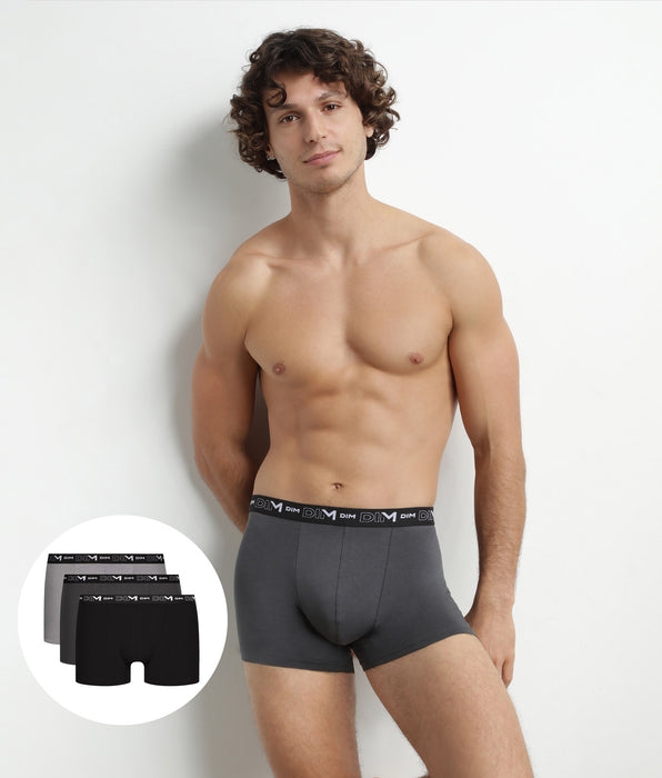 DIM 3er-Pack Herren-Boxershorts aus Stretch-Baumwolle Schwarz/Grau
