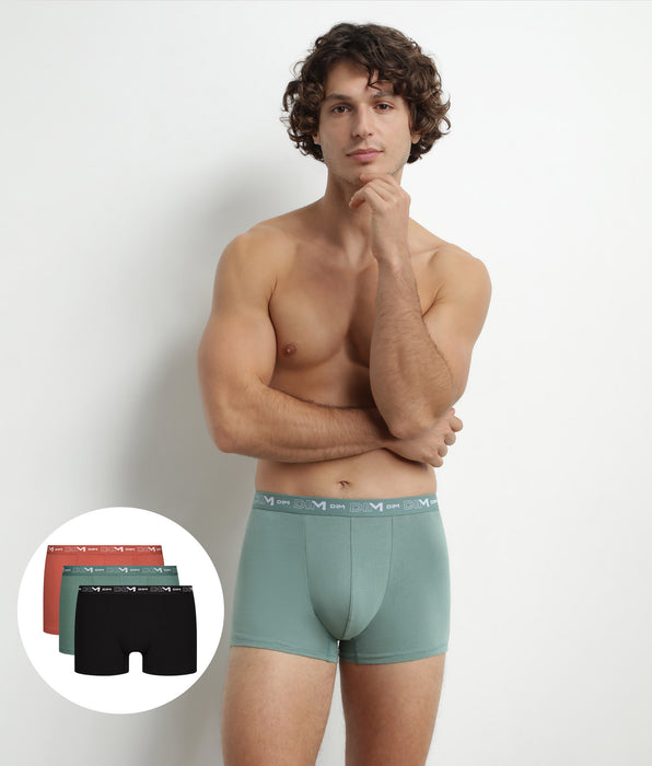 DIM 3er-Pack Herren-Boxershorts aus Stretch-Baumwolle Schwarz/Grün