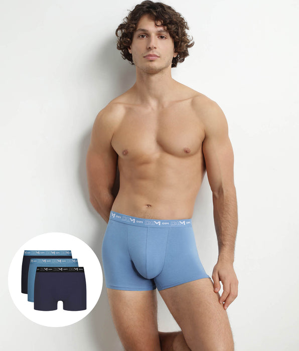 DIM 3er-Pack Herren-Boxershorts Blau Riviera Denim/Schwarz aus Stretch-Baumwolle
