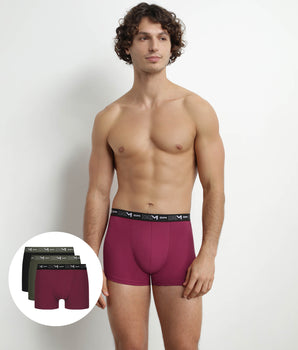 3er-Pack Herren-Boxershorts Schwarz/Khaki/Rot aus Stretch-Baumwolle
