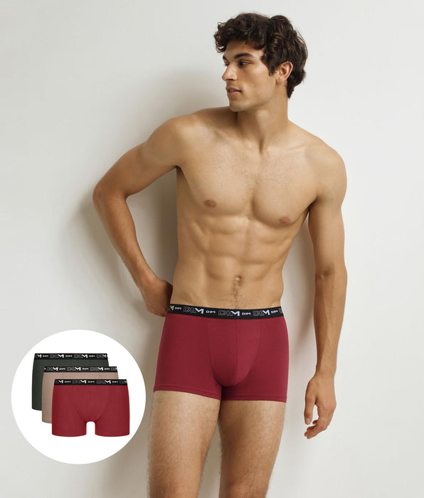 DIM 3er-Pack Herren-Boxershorts Grün Beige Rot Baumwolle Stretch