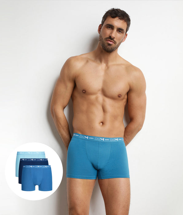 DIM 3er-Pack Herren-Boxershorts Blau Kontrastbund Dim Coton Stretch