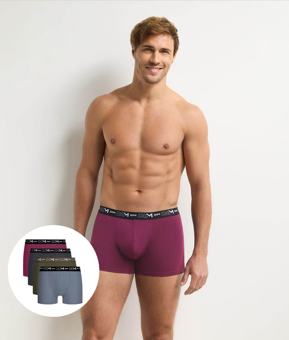 DIM 4er-Pack Boxershorts für Herren in Dunkelgrau, Khaki, Rot und Grau aus Stretch-Baumwolle