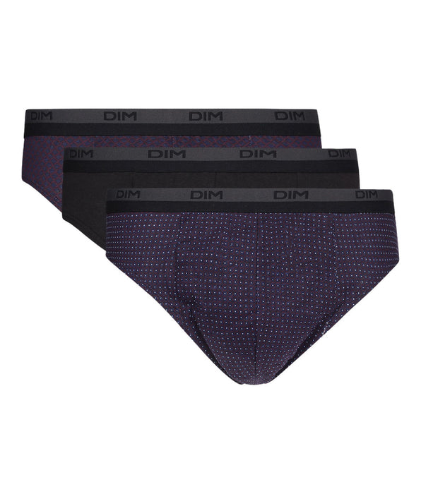 DIM 3er-Pack Slips aus Baumwolle schwarz/blau/weinrot gemustert
