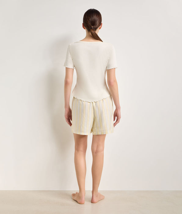DIM Hellgelbe, gestreifte Pyjama-Shorts aus Twill Slow Days Fresh Vibes