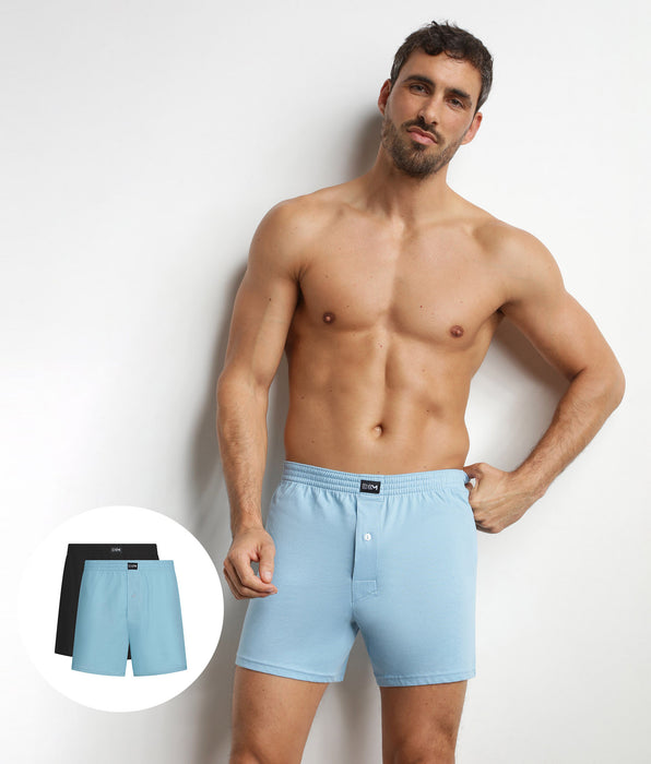 DIM 2er-Pack Boxershorts für Männer aus Baumwolle in Schwarz und Blau Dim