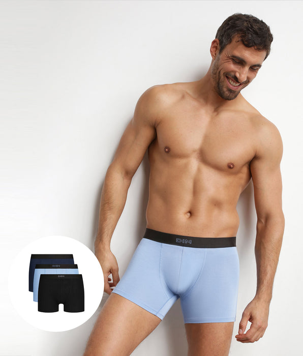 DIM 3er-Pack Boxershorts für Herren aus Baumwolle in Schwarz und Blau Pur Confort