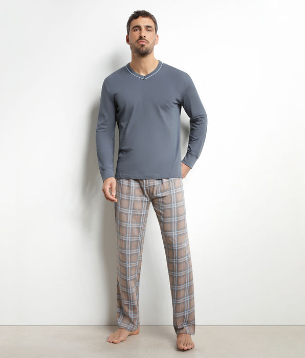 DIM Herrenpyjama mit grauer Jerseyhose mit Karomuster von Dim Nightwear