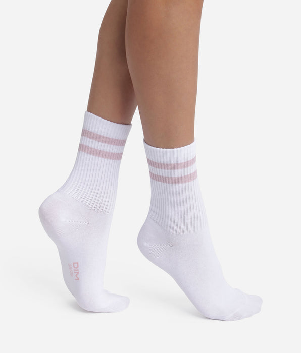 DIM Socken aus gerippter Baumwolle Weiß und Lurex Rosa Dim Mode
