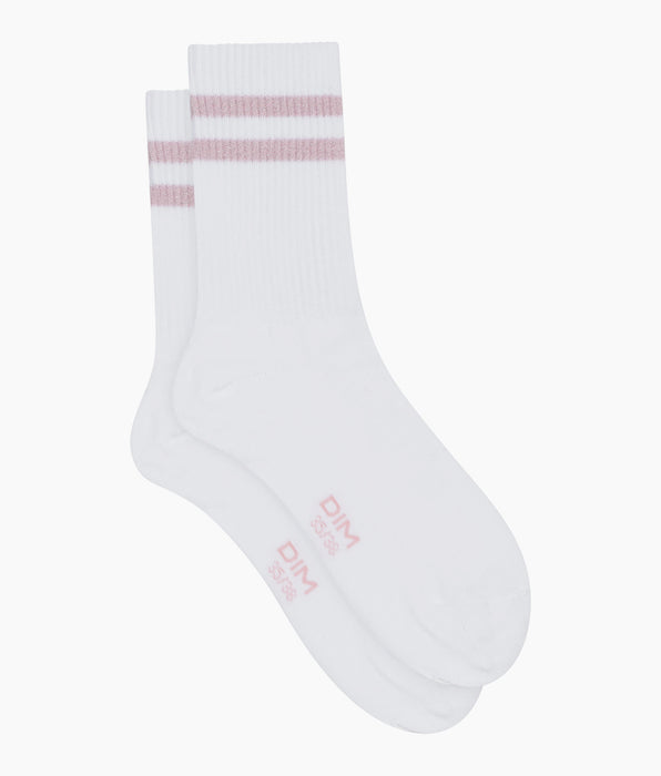 DIM Socken aus gerippter Baumwolle Weiß und Lurex Rosa Dim Mode