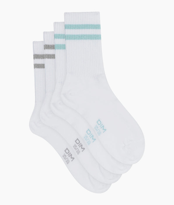 DIM 2er-Pack Socken aus gerippter Baumwolle in Weiß und Lurex Blau Grau von Dim Mode