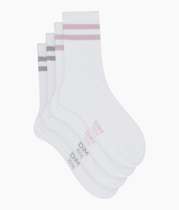 DIM 2er-Pack Socken aus gerippter Baumwolle in Weiß und Lurex in Rosa/Grau von Dim Mode