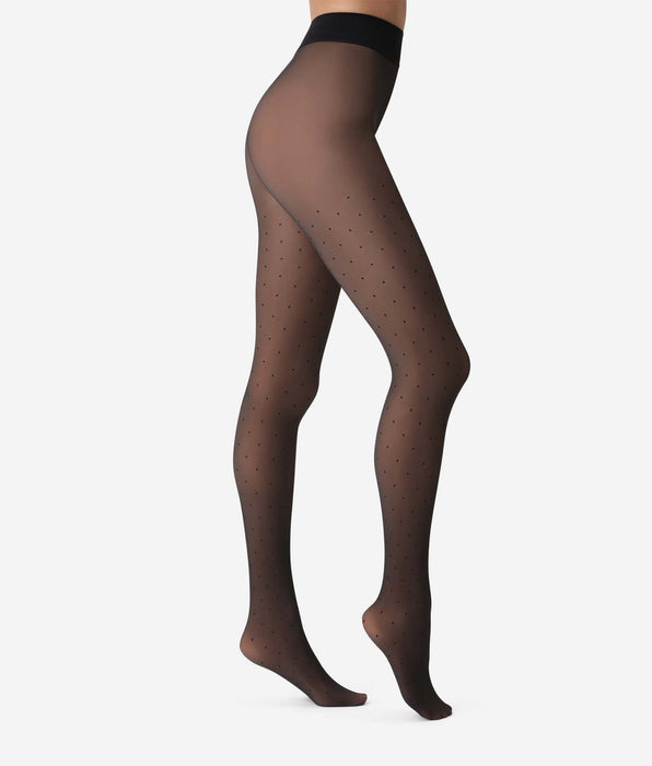 DIM Warme Strumpfhose mit transparentem Effekt schwarz mit Punkten Thermo