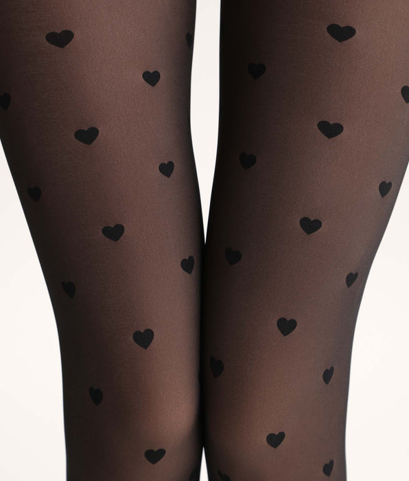 DIM Warme Strumpfhose mit transparentem Effekt schwarz mit Herzchen Thermo
