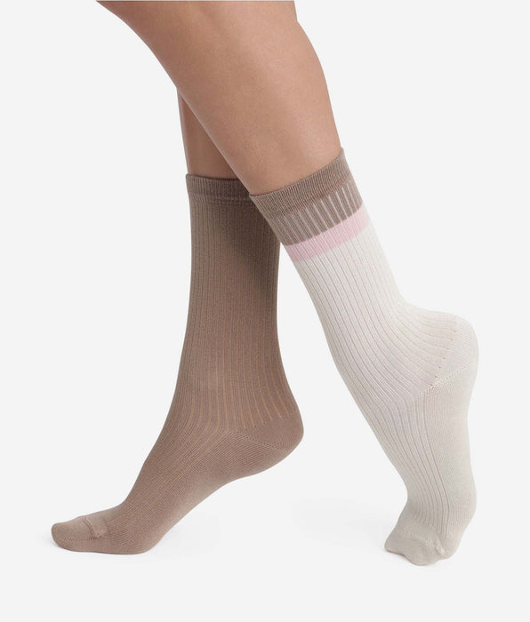 DIM 2er-Pack Baumwollsocken Taupe Ivoire Dim Modal