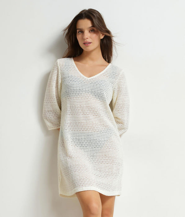 DIM Strandkleid für Damen aus ecrufarbenem Dim-Strick