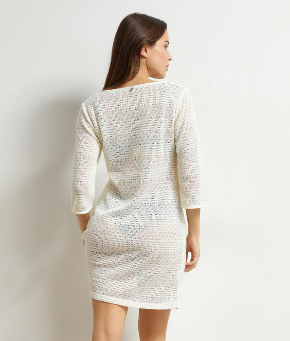 DIM Strandkleid für Damen aus ecrufarbenem Dim-Strick