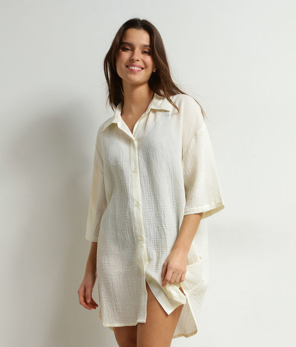 DIM Strandkleid für Damen aus Baumwollgaze Cremeweiß Dim