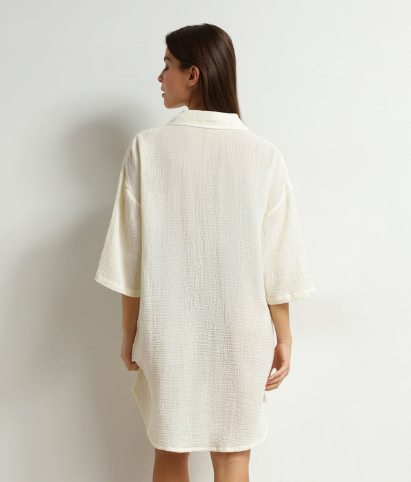 DIM Strandkleid für Damen aus Baumwollgaze Cremeweiß Dim