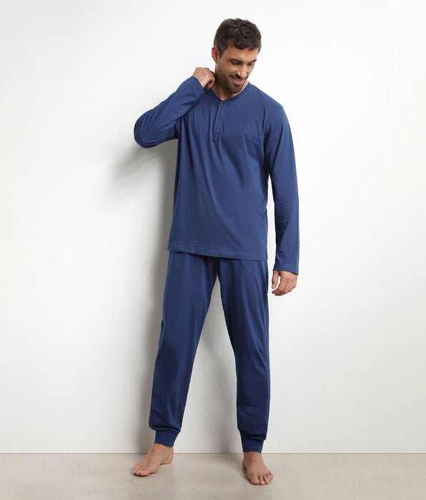 DIM Pyjama-Set mit Hose und Serafino-Kragen aus Jersey in Nachtblau von Dim Nightwear