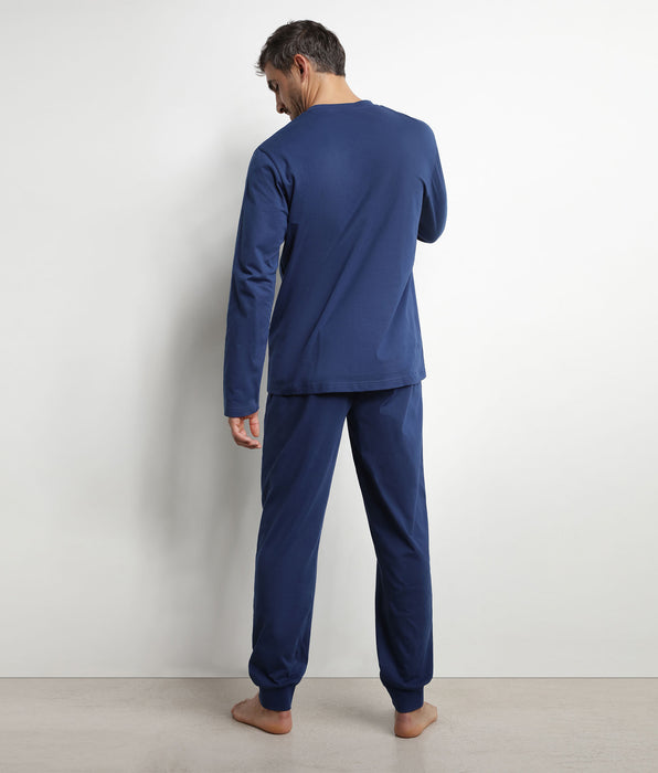 DIM Pyjama-Set mit Hose und Serafino-Kragen aus Jersey in Nachtblau von Dim Nightwear