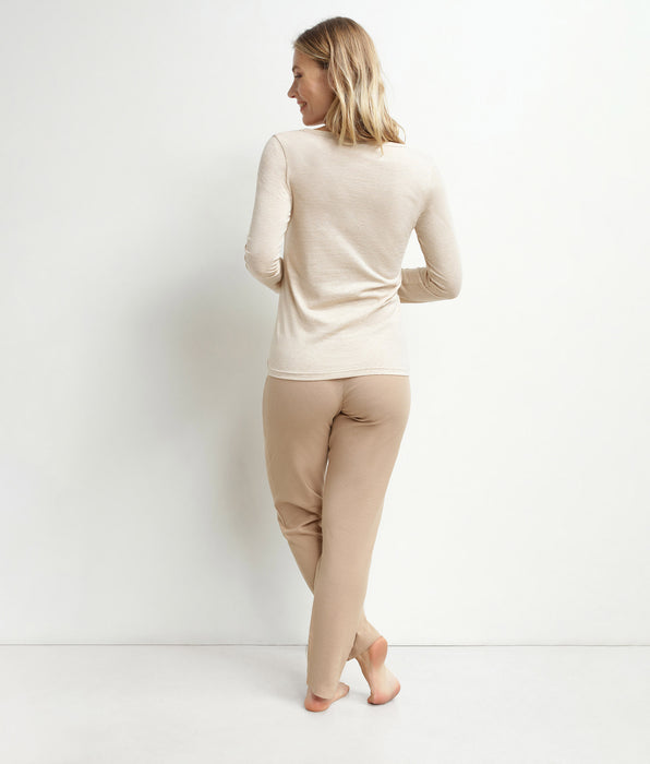 DIM Damen-Pyjama-Set mit Serafino-Kragen aus braunem Jersey von Dim Cosy Time