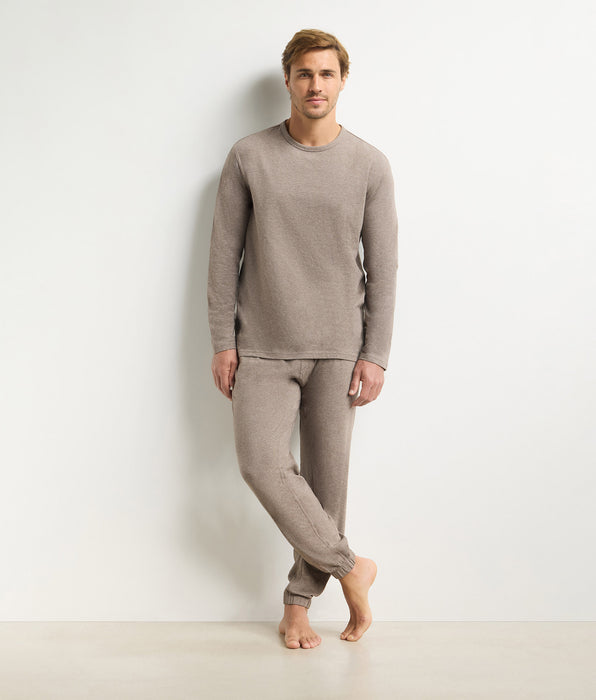 DIM Herren-Pyjama-Set mit Hose in Melange-Braun aus Dim Jersey Elastane