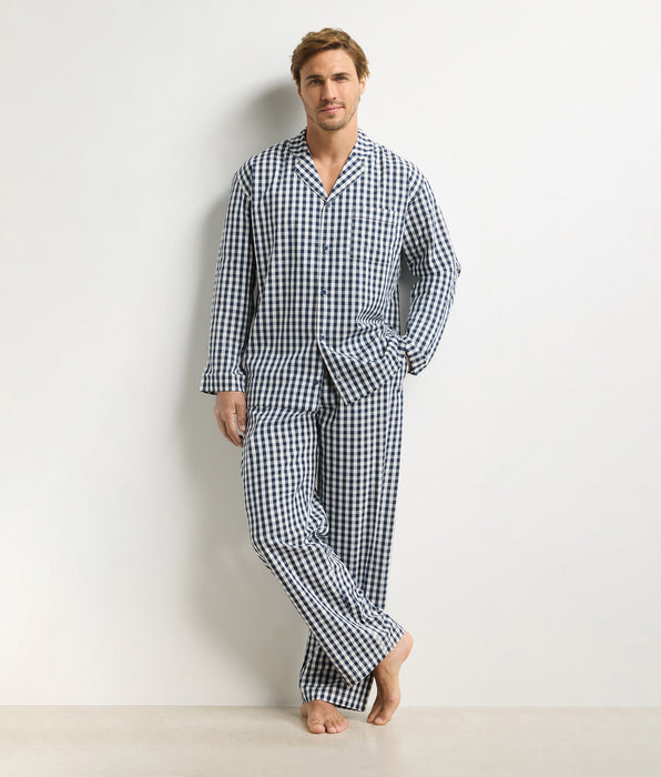 DIM Herren-Pyjama-Set mit Hosen in blauem Vichy-Karomuster von Dim Woven