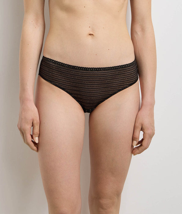 DIM Schwarz gestreifter Spitzen-Slip Holiday