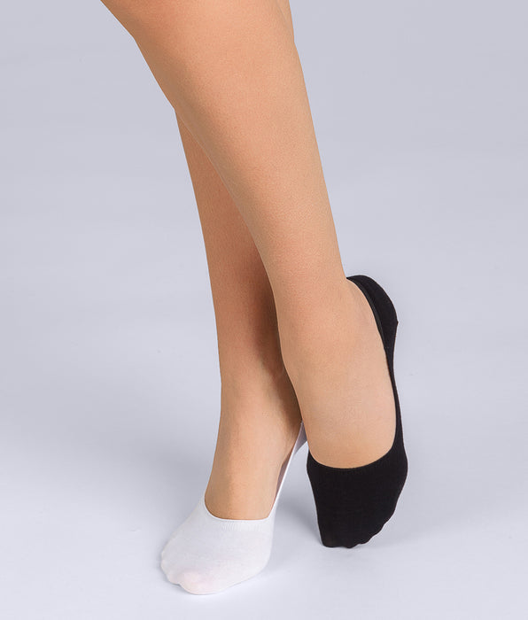 DIM 2er-Pack schwarze/weiße Damen-Füßlinge aus Baumwolle - Basic Cotton