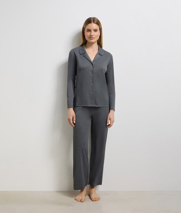 DIM Offenes Langarmhemd aus grauem Lurex-Rippstrick „Precious Christmas“
